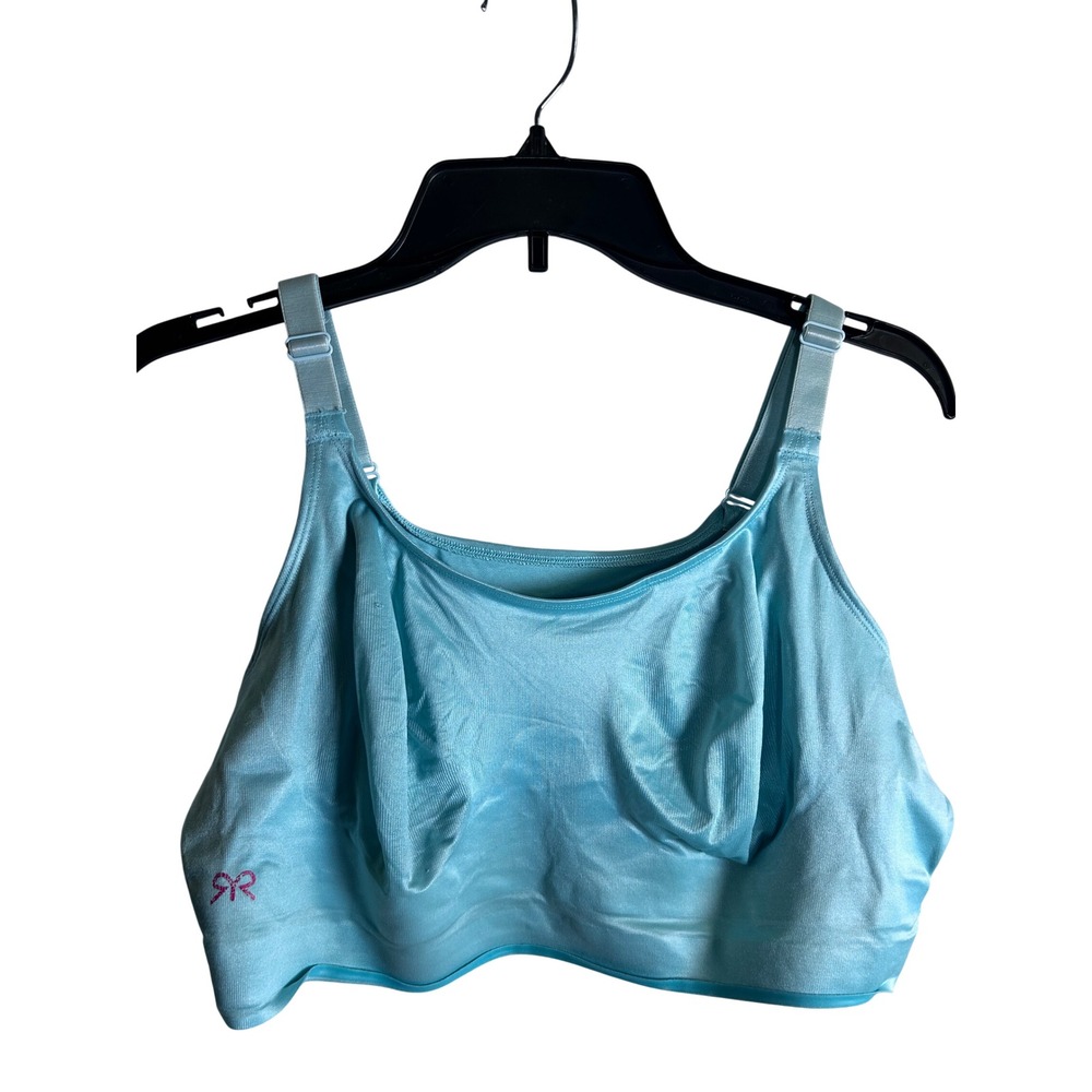 Ruby Ribbon Cami Sport Bra 42 Blue Wireless Adjustable Strap 3063 Women